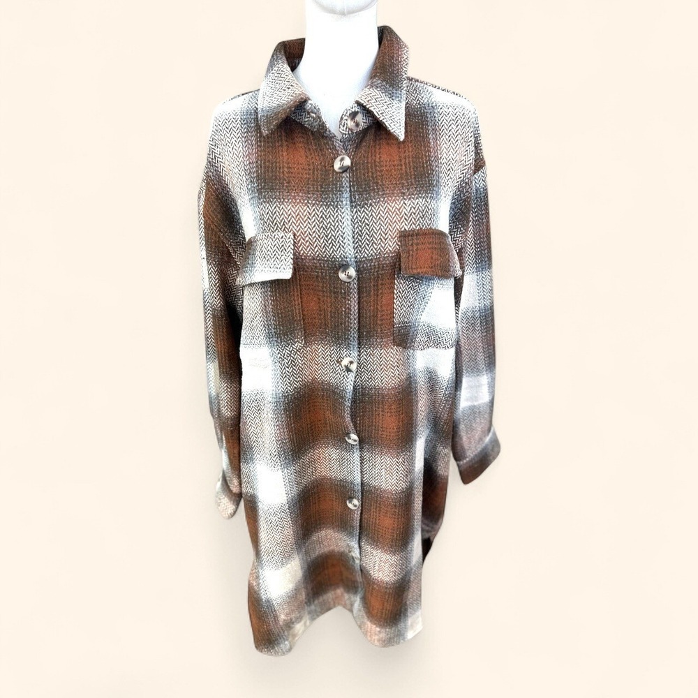Sweet Lovely by Jen 1XL Plaid Shacket Shirt Duster Button Front Pockets